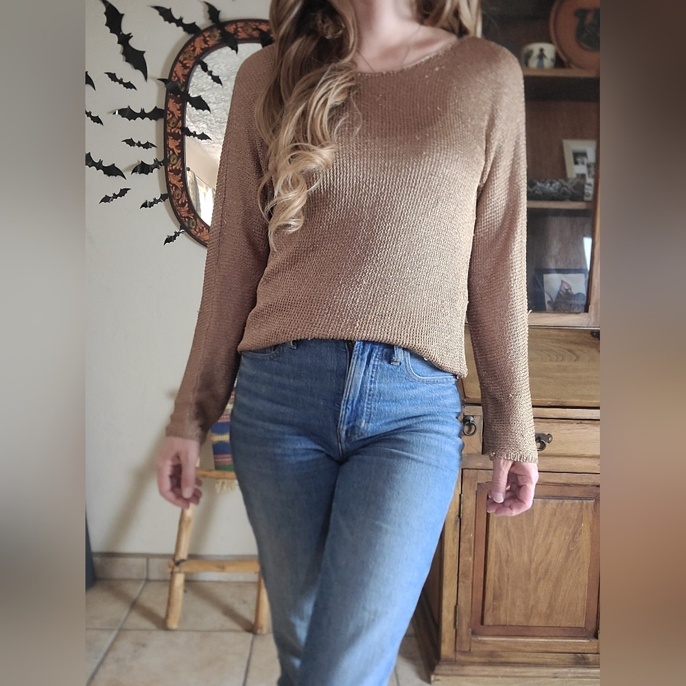 Lauren Ralph Lauren Petite Gold Long Sleeve Sweater Shirt Size P/L